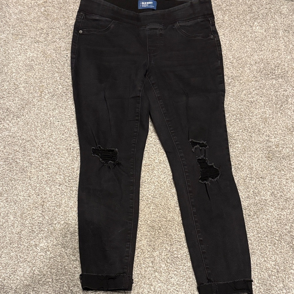 Old Navy Women's Black Ripped Ankle Jeans